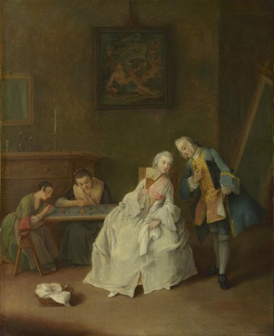 Egy hölgy kap egy lovasságot, 1747-1755 alkotó: Pietro Longhi
