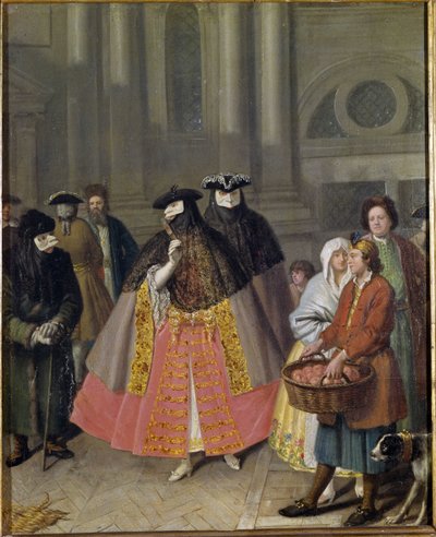 Beszélgetés maszkokkal vagy az almaárussal alkotó: Pietro Longhi