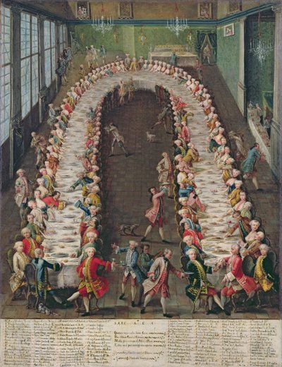 A Casa Nani-ban rendezett bankett, amelyet vendégük, Clemente Augusto kölni választófejedelem tiszteletére adtak 1755. szeptember 9-én. alkotó: Pietro Longhi