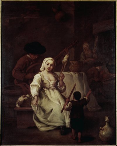 A fonó – Pietro Longhi (1702-1785) festménye, olaj, vászon, 69x49 cm, 1750 körül. Velence, Querini Stampalia Alapítvány alkotó: Pietro Longhi