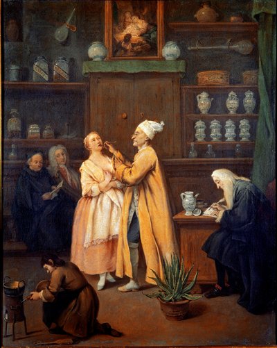 A gyógyszerész. Pietro Longhi (1702-1785) festménye. 1752 (Aloe Vera az előtérben) Galleria dell
