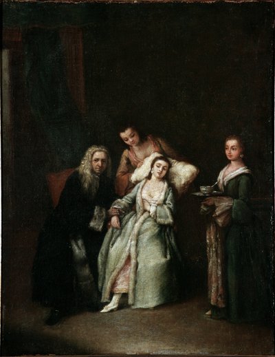 A beteg nő A beteg pulzusát mérő orvos látogatása Pietro Longhi (1702-1785) festménye 1741 Méret: 52x41 cm Velence, Ca Rezzonico, n 134 alkotó: Pietro Longhi