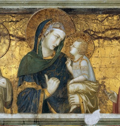 Szűz és gyermek Assisi Ferenc és János evangélista között. Részlet. 1315-1319 alkotó: Pietro Lorenzetti