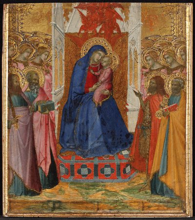 Maria auf dem Thron mit dem Kind, anbetende Engel und Heilige Paulus, Johannes der Evangelist, Johannes der Täufer und Petrus alkotó: Pietro Lorenzetti