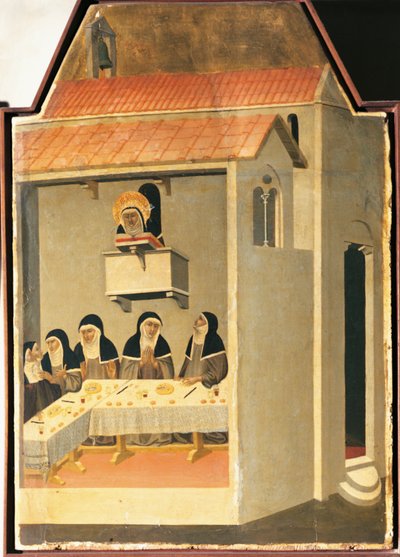 Az Áldott alázatot csodálatos módon sikerül felolvasni a Santa Perpetua refektóriumában Pietro Lorenzetti (kb. 1280-1348) Áldott alázat oltárképének csempe, tempera és arany fán alkotó: Pietro Lorenzetti