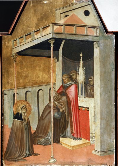 Ugolotti felveszi a kolostori szokást (részlet Szent Alázat poliptichon életéből) - Detrempe fán alkotó: Pietro Lorenzetti