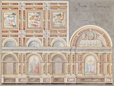 Giacomo Cordella freskójának tanulmányozása a Chiesa della Pieta, Fermo belsejében (ceruza, toll és barna tinta, papíron) alkotó: Pietro Lucchini