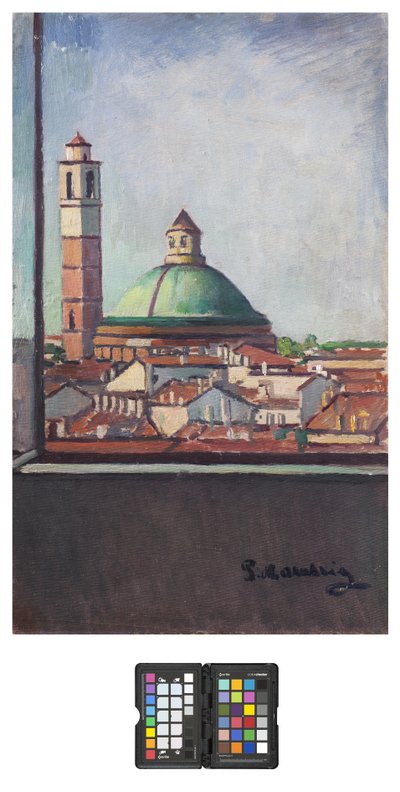 San Carlo Dome Milánóban, 1928 (olaj, vászon tábla) alkotó: Pietro Marussig