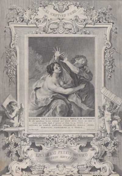 József és Potifár felesége, díszes keretben, 1739. alkotó: Pietro Monaco