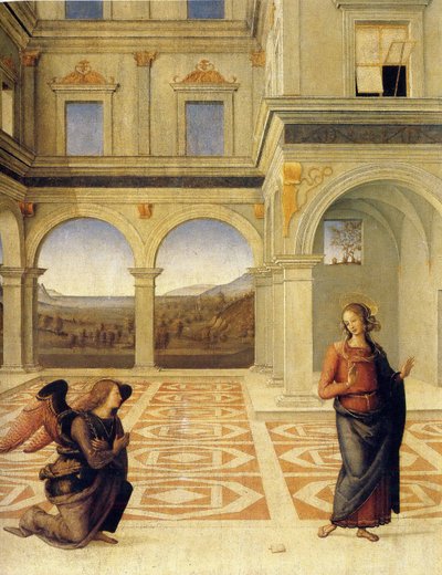 Angyali üdvözlet, 1498 körül alkotó: Pietro Perugino