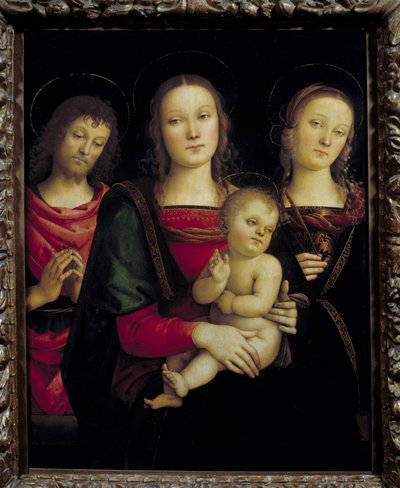 A Szűz és a Gyermek Keresztelő Szent Jánossal és Szent Katalinnal körülvéve Pietro Vannucci dit il Perugino (Le Perugin) festménye alkotó: Pietro Perugino