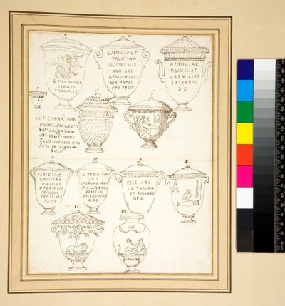 12 fedelű márvány sírurna. (toll) alkotó: Pietro Santi Bartoli