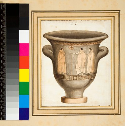 Vörös figurás váza (fekete kréta, némelyik tollal és barna tintával. Akvarellel színezett) alkotó: Pietro Santi Bartoli