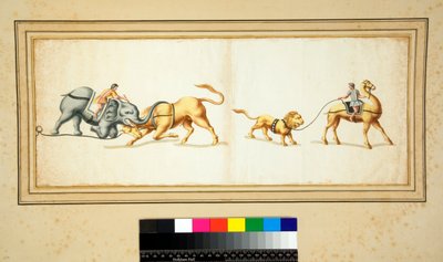 Egy bika ellen harcoló elefánt mozaikjának másolata (fekete kréta, némelyik tollal és barna tintával. Akvarellel színezve) alkotó: Pietro Santi Bartoli