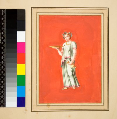 Női alak talapzaton paterával és amforával. (fekete kréta, némelyik tollal és barna tintával. Akvarellel színezve) alkotó: Pietro Santi Bartoli