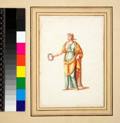 Női alak a nézőtől balra fordulva (fekete kréta, némelyik tollal és barna tintával. Akvarellel színezett) alkotó: Pietro Santi Bartoli