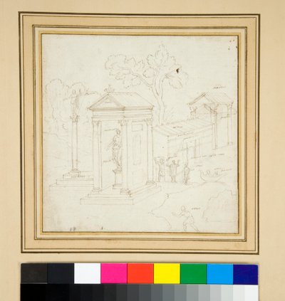 Tájfestés építészettel (toll és tus) alkotó: Pietro Santi Bartoli