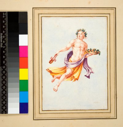 Férfialak levélfüzérrel (fekete kréta, némelyik tollal és barna tintával. Akvarellel színezett) alkotó: Pietro Santi Bartoli
