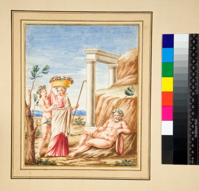 Férfi fekvőtámasz, hölgy és fiatal (fekete kréta, némelyik tollal és barna tintával. Akvarellel színezett) alkotó: Pietro Santi Bartoli