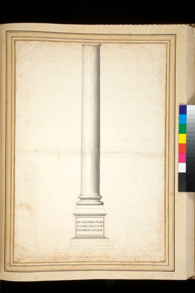 Antoninus Pius oszlopa restauráltként látható (toll és szürke mosás) alkotó: Pietro Santi Bartoli