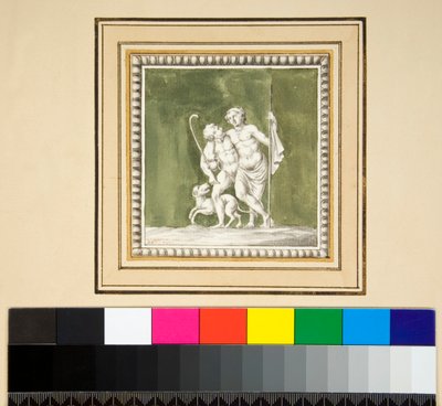 Három ezüst tábla egy fa láda elejéről (fekete kréta, néhány tollal és barna tintával. Akvarellel színezve) alkotó: Pietro Santi Bartoli