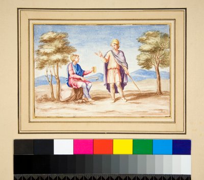 Két férfi Phrygain sapkában (fekete kréta, néhányan tollal és barna tintával. Akvarellel színezve) alkotó: Pietro Santi Bartoli