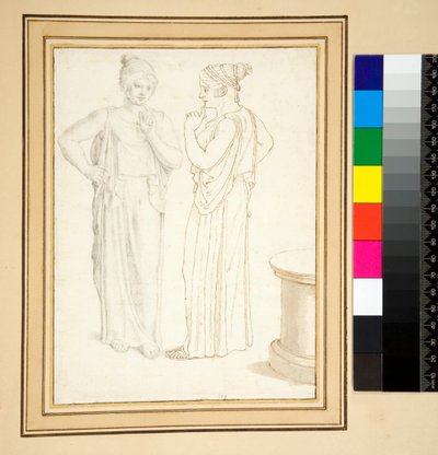 Két nézet egy bronz szobrocskáról (toll és ceruza) alkotó: Pietro Santi Bartoli