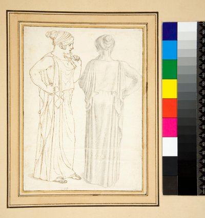 Két nézet egy bronz szobrocskáról (toll és ceruza) alkotó: Pietro Santi Bartoli