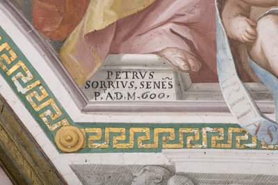 Művész aláírása, Szűz Mária megkoronázása (freskó) (3496331 részlet) alkotó: Pietro Sorri
