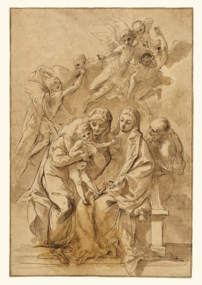 Heilige Familie mit der heiligen Anna (recto); Figurenskizzen (verso) alkotó: Pietro Testa