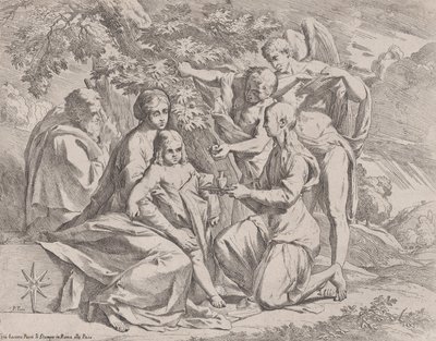 Az angyalok által táplált Szent Család, kb. 1642-44. alkotó: Pietro Testa