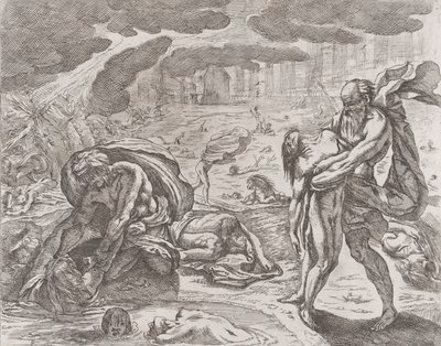 Az özönvíz, alakok kihúzása a vízből, kb. 1640-42. alkotó: Pietro Testa