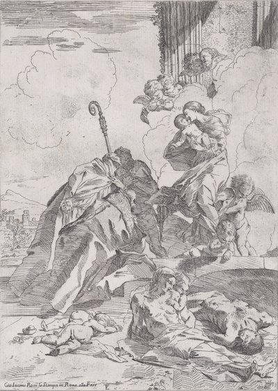 Három lucchese-i szent Szent Miklós Tolentino, Bari Miklós közbenjár a..., kb. 1630-31. alkotó: Pietro Testa