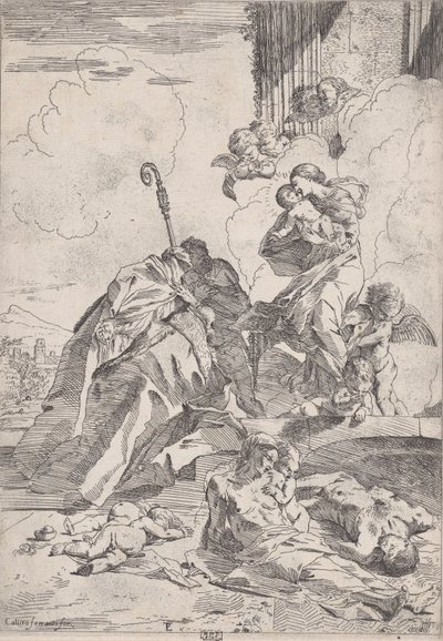 Három lucchese-i szent közbenjár a Szűznél a pestis áldozataiért..., kb. 1630-31. alkotó: Pietro Testa