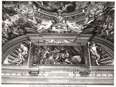 A mennyezeti dekoráció „Sala di Apollo” (Apolló-csarnoka) részlete, amely Sándor Homéroszt olvas (freskó) (f/w fotó) alkotó: Pietro da Cortona