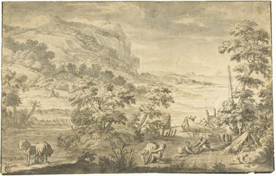 Olasz tengerparti jelenet halászokkal, táborhely (recto); Folyótorkolat (fordítva) alkotó: Pietro da Cortona