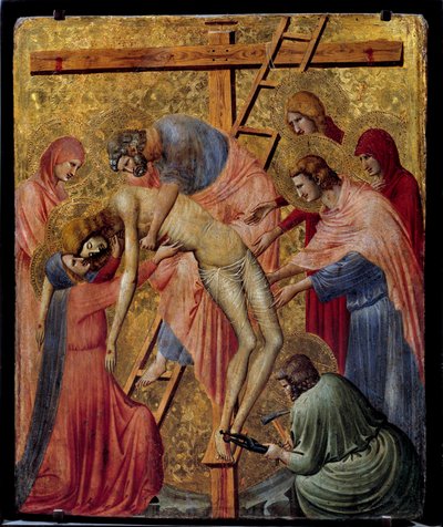 Pieta. „” A kereszt lerakása vagy leereszkedése”” Pietro da Rimini oltárképe (14. század 1. fele) V. 0,43x0,35 m. alkotó: Pietro da Rimini