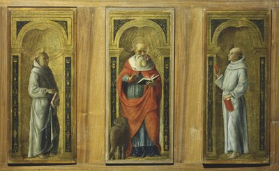 Három tábla – Szent Ferenc, Szent Jeromos és Páduai Szent Antal, 1480 körül (tempera a panelen) alkotó: Pietro di Francesco degli (circle of) Orioli