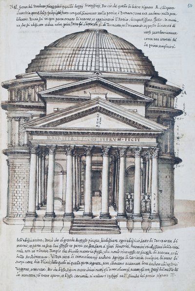 A római Pantheon látképe, rajz a XXX Libri delle Antichita (Régiségek könyvei) XIII. kötetéből alkotó: Pirro Ligorio