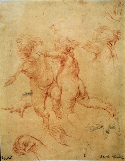 Két repülő putti, dolgozószoba, 1740-es évek alkotó: Pompeo Batoni