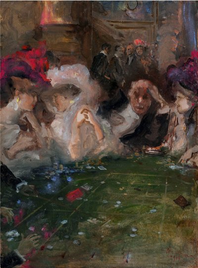 Profi rulettjátékosok, Mariani, Pompeo (1857-1927). Olaj, karton, mérete: 36x26 alkotó: Pompeo Mariani