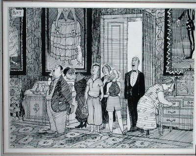A brit karakter: nagy érdeklődés a történelmi házak iránt, Punch illusztrációja, 1936. július 8-án (toll és tinta papíron) alkotó: Pont