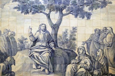 Irgalmasság temploma. Azulejos. A prédikáció a hegyről. Jézus. Evora. Portugália. alkotó: Portuguese School