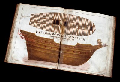 Hajóépítészet: Manuel Fernandez építészeti értekezésének (Livro de Tracas de Carpintaria) oldala: hajó vágása alkotó: Portuguese School
