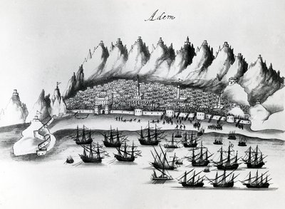 Portugál Aden elleni támadás, illusztráció az India legendáiból, Gaspar Correia, 1858 körül alkotó: Portuguese School
