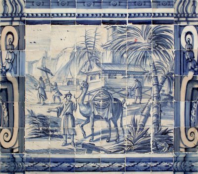 Jelenet tevével Ázsiában - Azulejos, festett fajansz alkotó: Portuguese School