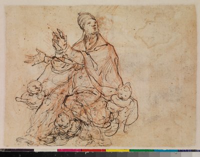 Tanulmány egy püspök szent apoteózisához, verso, 1675-99 alkotó: Portuguese School