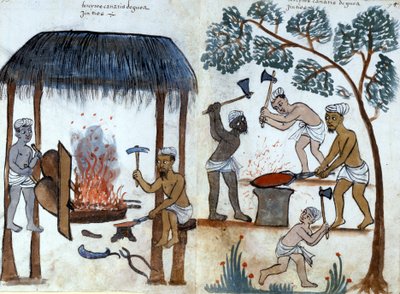 A primitív indiai kohászat. 16. századi portugál kézirat. Róma, Bibl. Casanatense. alkotó: Portuguese School