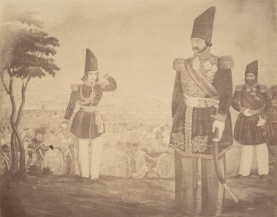 [Perzsa revü egy festményen, amely egykor Ardeshir Mirzáé, a király nagybátyjáé volt.], 1840-60-as évek. alkotó: Possibly by Luigi Pesce.