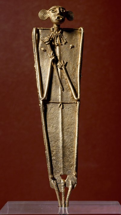Kolumbiai előtti művészet, Muisca civilizáció: női szobor (Tango) aranyban. 15-17. század. Bogota, Museo de Oro, Kolumbia alkotó: Pre Columbian